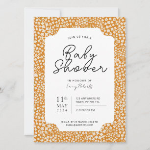 Busy Retro Ditsy Blommigt Orange och Beige Shower Inbjudningar