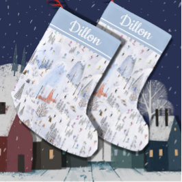 Busy Snowy Mountain Alpine Ski Village Liten Julstrumpa