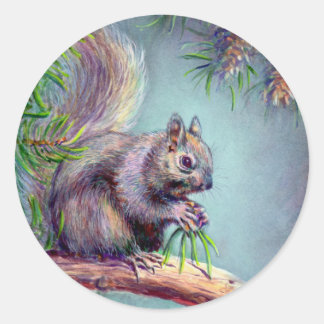 BUSY SQUIRREL by SHARON SHARPE Runt Klistermärke