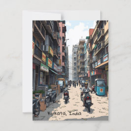 Busy Street of Downtown Kolkata, Indien Vykort