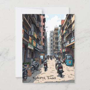 Busy Street of Downtown Kolkata, Indien Vykort