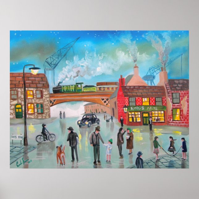 Busy street scene train Gordon Bruce art Poster (Framsidan)