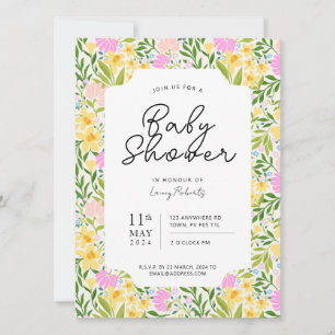 Busy Vår Daffodil Tossed Blommigt Baby Shower Inbjudningar