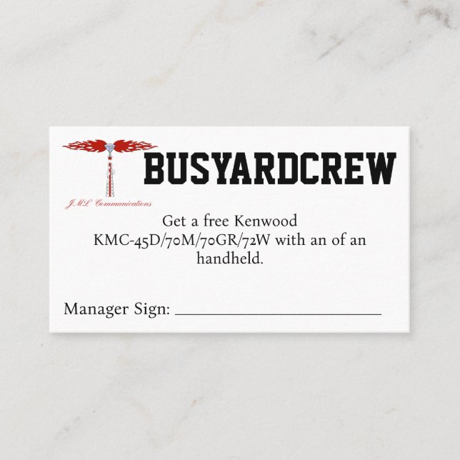 BUSYARDCREW Coupon Visitkort (Framsida)