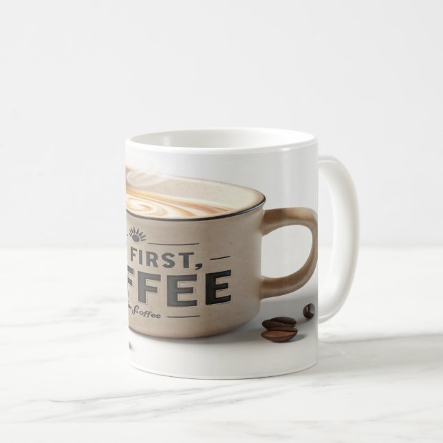 But First, Coffee – Tasse Café Motivation Matinale Kaffemugg (Framsida höger)