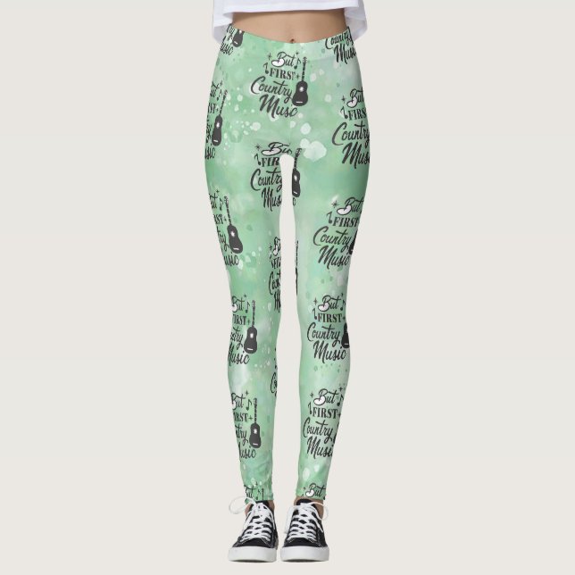 But First Country Music Light Green Leggings (Framsida)