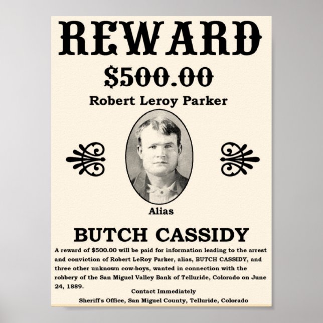 Butch Cassidy Reward Poster (Framsidan)