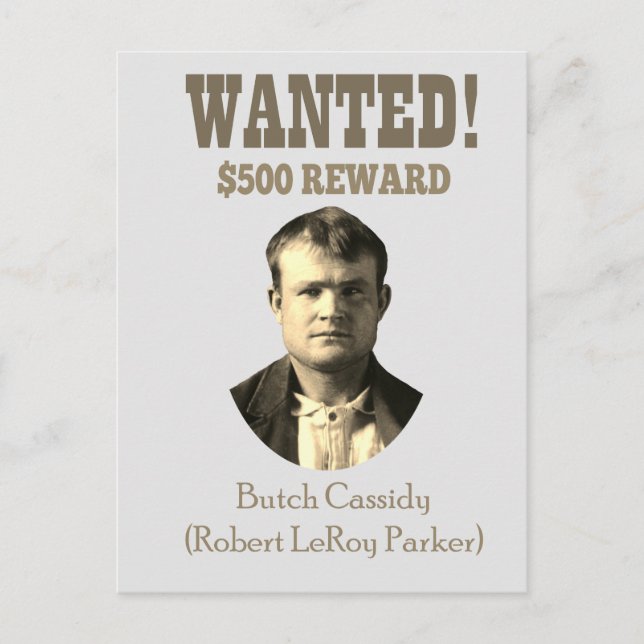 Butch Cassidy Wanted 🚨 Vilda western Outlaw USA Vykort (Framsida)