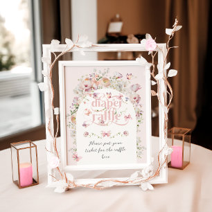 Buterfly  Rosa Blommigt Girl Baby Shower Diaper Poster