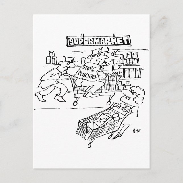 Butiksdetektiver i en stormarknad vykort (Framsida)