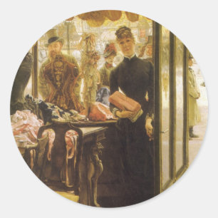 Butiksflickan av James Tissot, Victorian Fine Art Runt Klistermärke