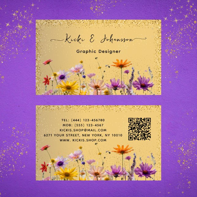 Butikskort för QR-kod för elegant i Guld Visitkort (Elegant Gold Glitter Qr Code Busines Card)