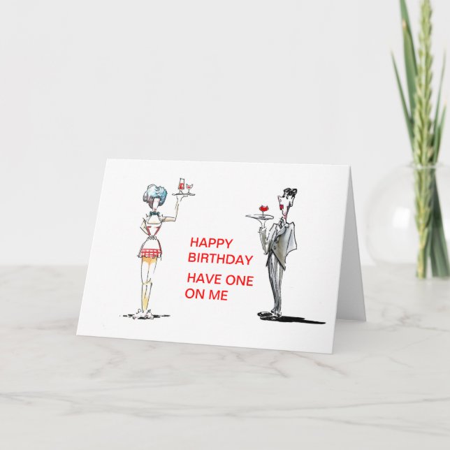 Butler and Waitress with Drinks Birthday Card Kort (Framsida)