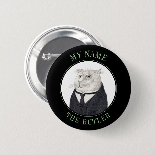 BUTLER CAT Namn bricka Badge Pin Button III Knapp (Framsida & baksida)