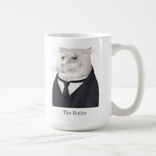 BUTLER CAT Tall White Mugg + Text
