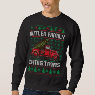 Butler Family Ugly jul Sweater Red Lastbil Roligt Lång Ärmad Tröja
