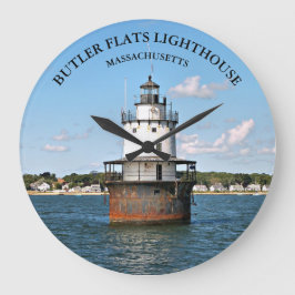 Butler Flats Lighthouse, Massachusetts Round Clock Stor Klocka