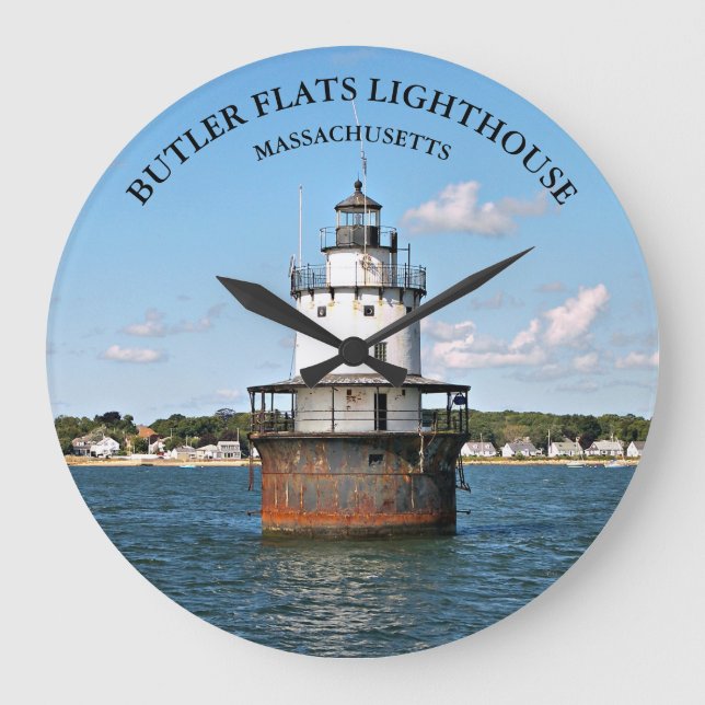 Butler Flats Lighthouse, Massachusetts Round Clock Stor Klocka (Framsida)