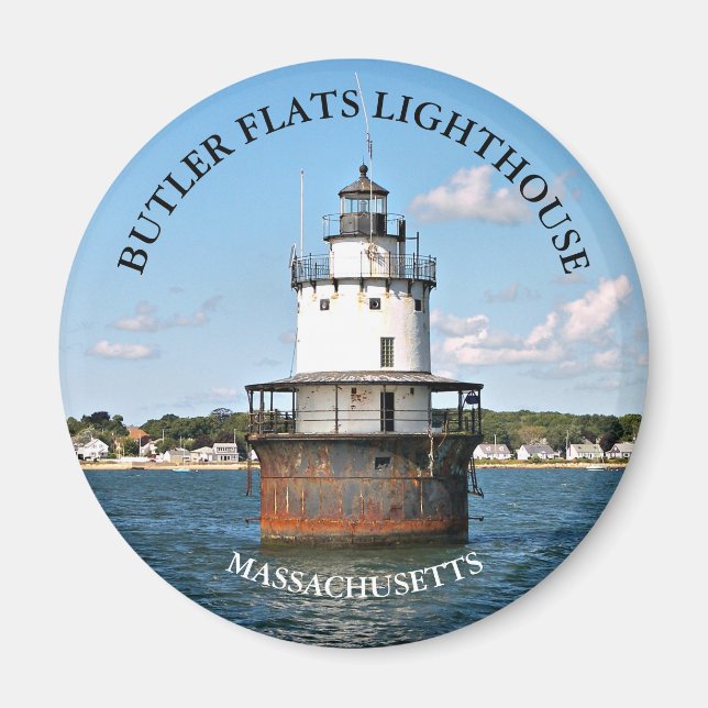 Butler Flats Lighthouse Massachusetts Round Magnet (Framsidan)