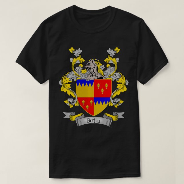 Butler Jackar Arm Butler Surname Family Crest T Shirt (Design framsida)