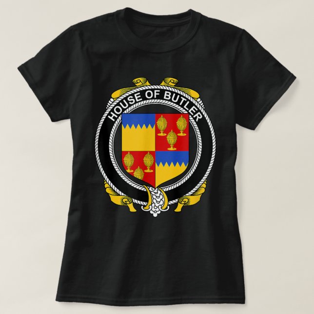Butler Jackar Arm Family Crest T Shirt (Design framsida)