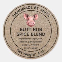 Butt Rub Spice Blend Burk etikett Kraft Papprare S