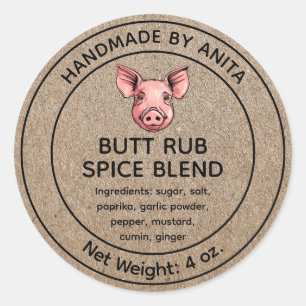 Butt Rub Spice Blend Burk etikett Kraft Papprare S