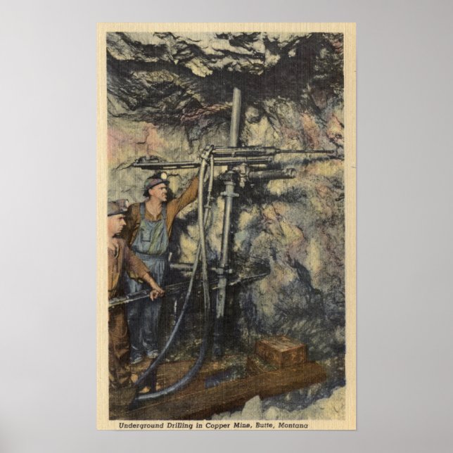 Butte, Montana - Underjordborrning i koppar Poster (Framsidan)