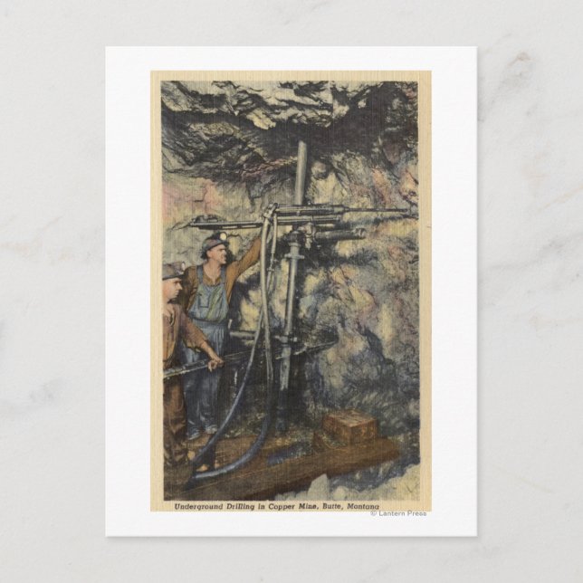 Butte, Montana - Underjordisk borrning i koppar Vykort (Framsida)