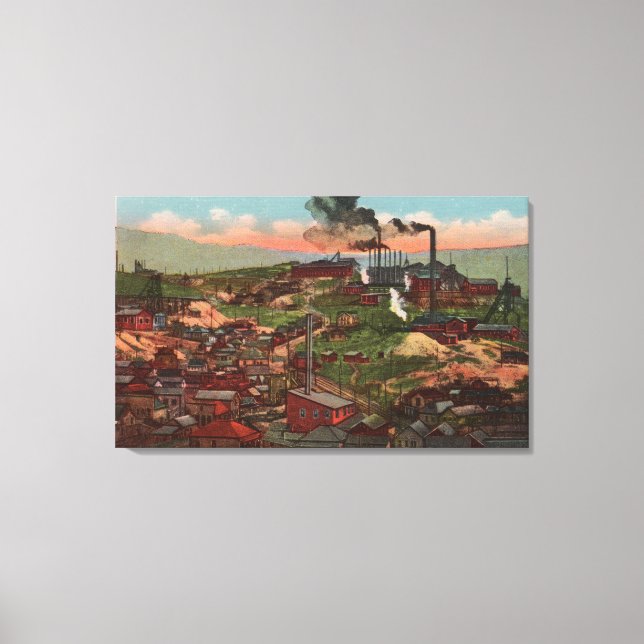 Butte, MT - View of Factories & Homes on Backe Canvastryck (Framsida)