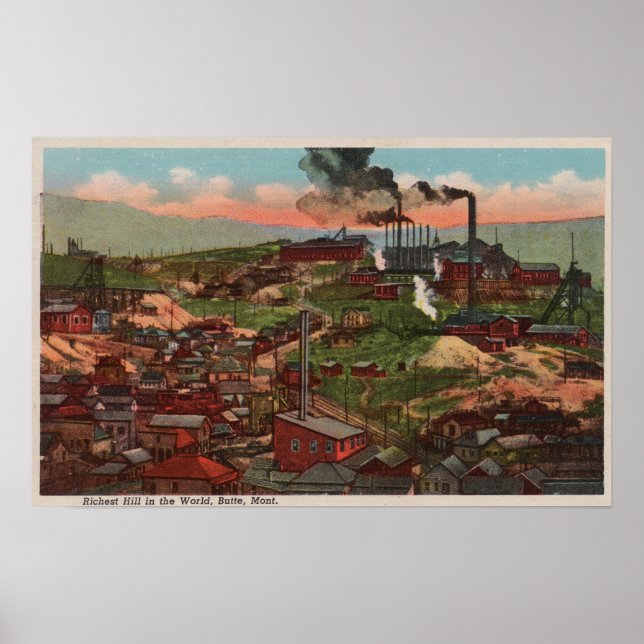 Butte, MT - View of Factories & Homes on Backe Poster (Framsidan)