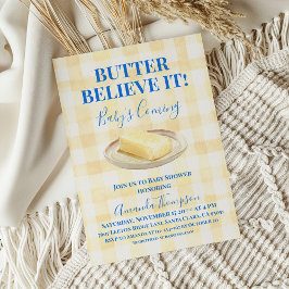 Butter Believe It Yellow Gingham Boy Baby Shower Inbjudningar