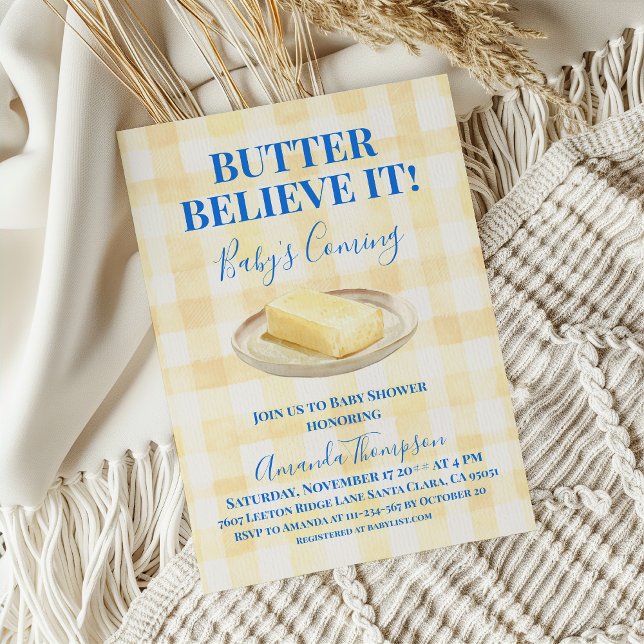 Butter Believe It Yellow Gingham Boy Baby Shower Inbjudningar (Skapare uppladdad)