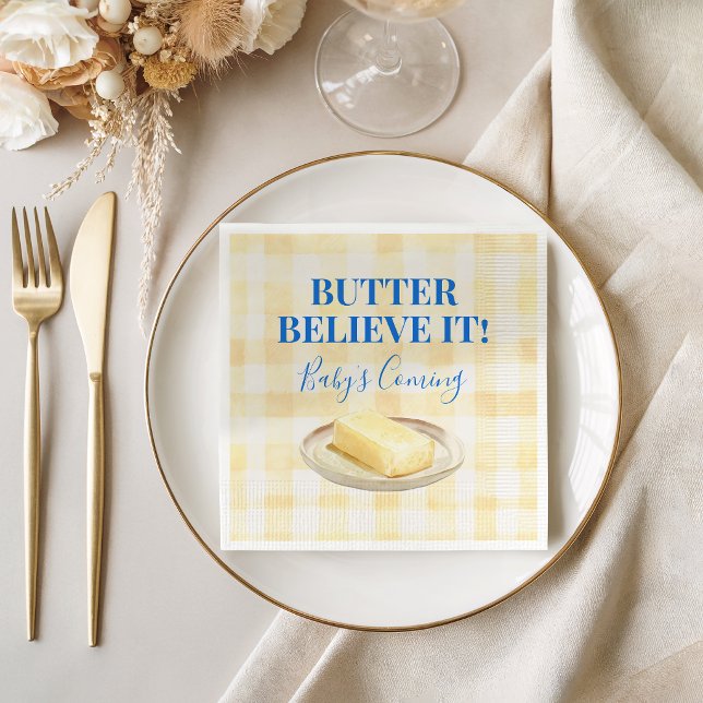 Butter Believe It Yellow Gingham Boy Baby Shower Pappersservett (Skapare uppladdad)