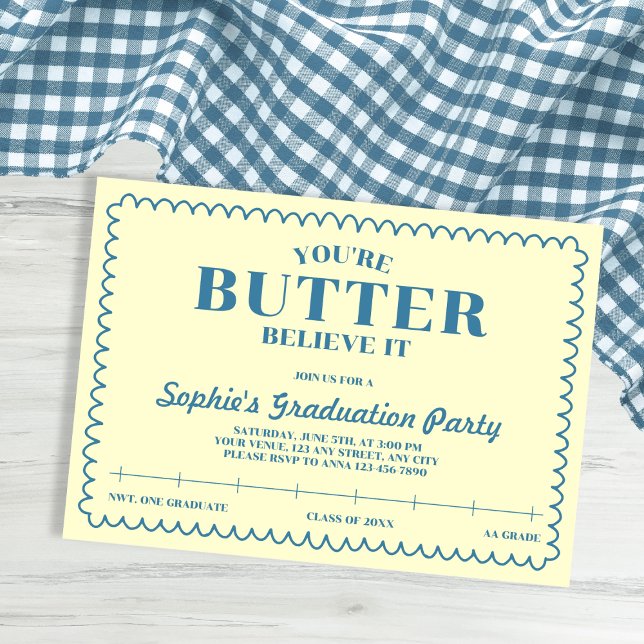Butter Believe It Yellow Vintage 2026 Graduation Inbjudningar (Butter Believe It Yellow Vintage 2026 Graduation Invitation)