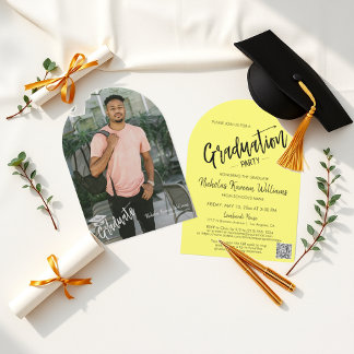 Butter Gult Arch Photo Grad Party QR-kod Inbjudningar