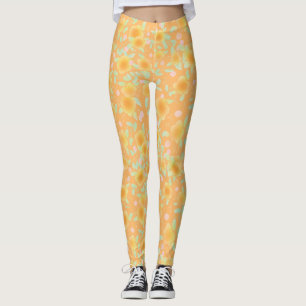 Butter Gult Guld Flowered Leggings