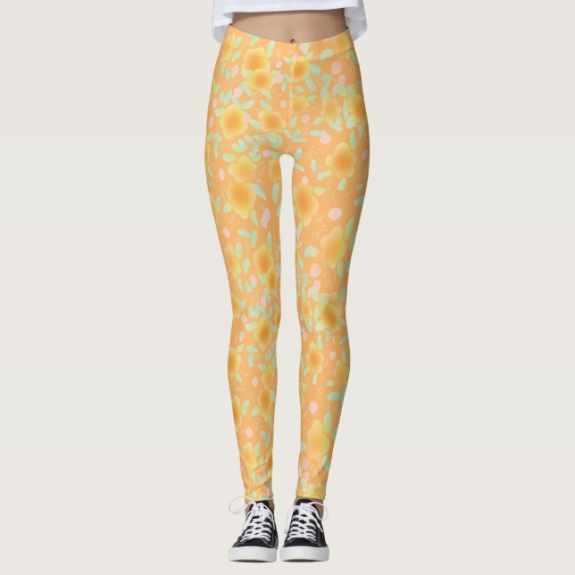 Butter Gult Guld Flowered Leggings (Framsida)