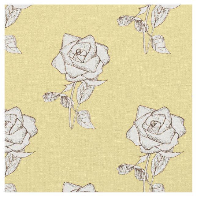 Butter Gult Vit ros Blommigt Tyg (Närbild)