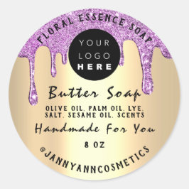 Butter Soap Cosmetics Handmade Lila Drip Guld Runt Klistermärke