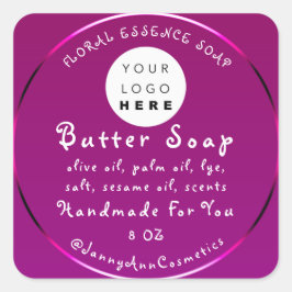 Butter Soap Cosmetics Handmade Logotyp Berry Rosa Fyrkantigt Klistermärke