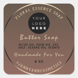 Butter Soap Cosmetics Handmade Logotyp Brown Guld Fyrkantigt Klistermärke