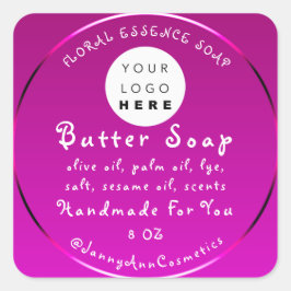 Butter Soap Cosmetics Handmade Logotyp Rosa Fuchsi Fyrkantigt Klistermärke