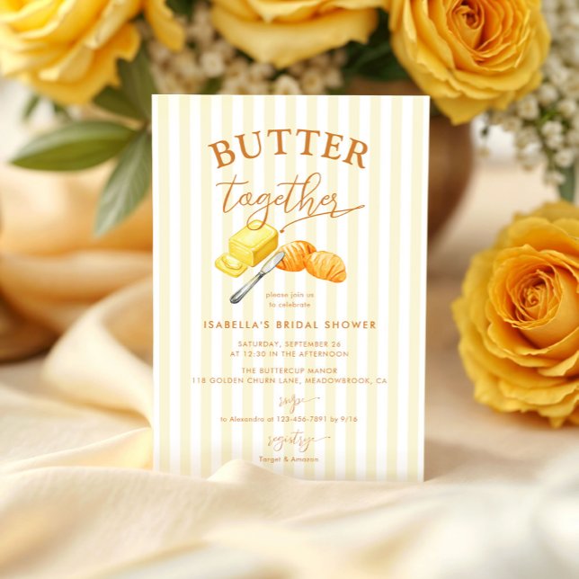 Butter Together Yellow Stripes Bridal Shower Inbjudningar (Skapare uppladdad)