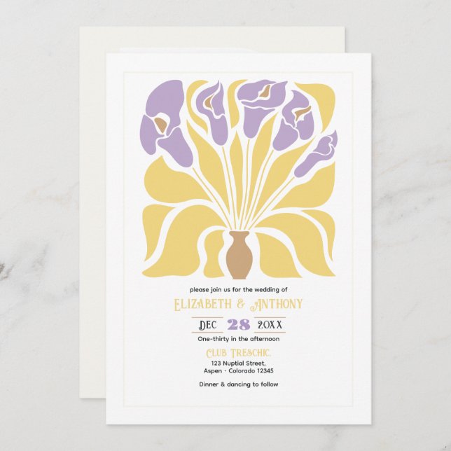 Butter & Wisteria Abstract Floral Boho Wedding Inbjudningar (Fram/baksida)