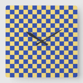 Butter yellow and blue checkered board pattern fyrkantig klocka