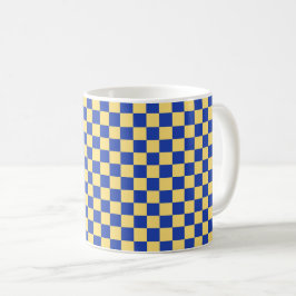 Butter yellow and blue checkered board pattern kaffemugg