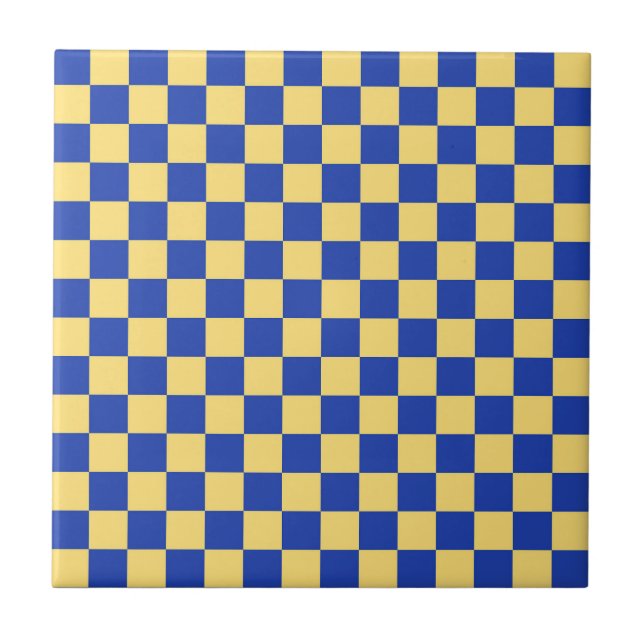 Butter yellow and blue checkered board pattern kakelplatta (Framsidan)