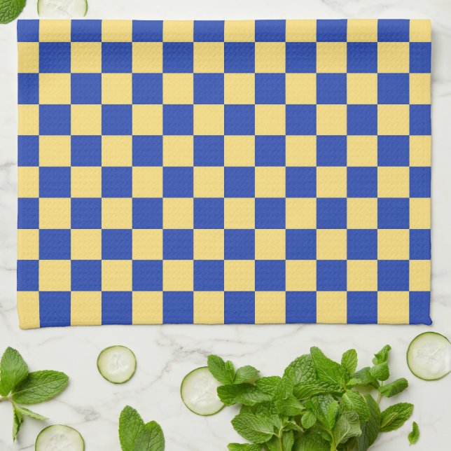 Butter yellow and blue checkered board pattern kökshandduk (Vikta)
