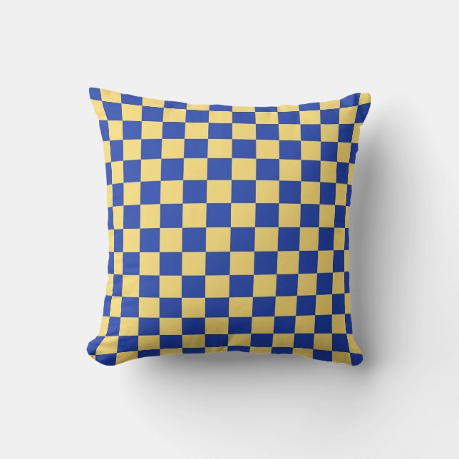 Butter yellow and blue checkered board pattern kudde (Framsida)